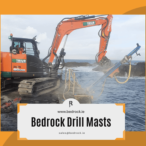 Drill mast drilling by the sea.